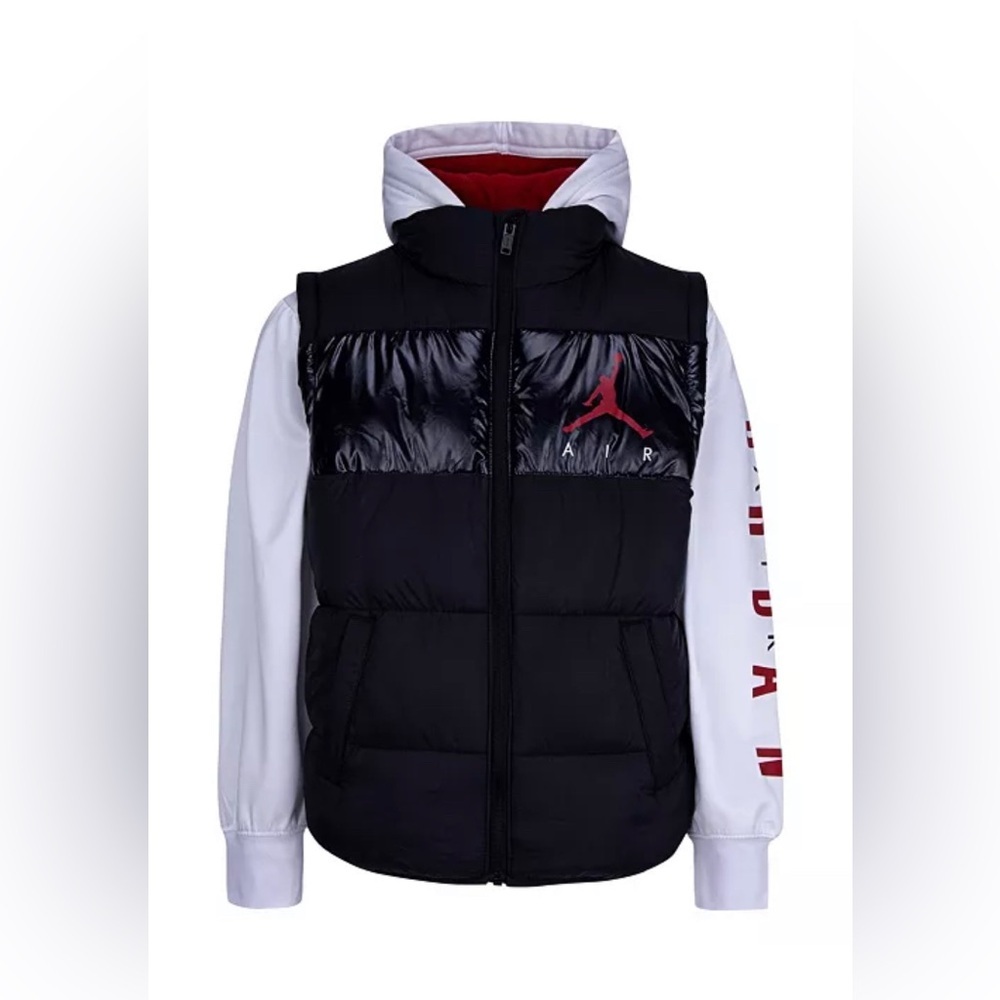 JORDAN JUMPMAN Puffer Vest Zip Up Jacket Black/red/white Sz-M(10-12) Boys